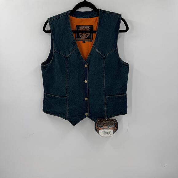 NWT Milwaukee Leather MDL4000 Women's Blue Plain Side 4 Snap Front Denim Vest - Picture 2 of 10